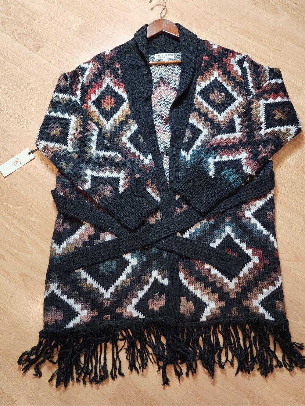 NWT Idyllwind Wool Blend Open Front Chunky Knit Cardigan Belt Southwestern XL